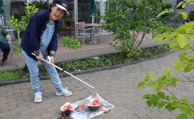 ホームで育てたスイカで！