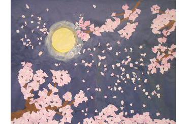 ちぎり絵で夜桜画像6