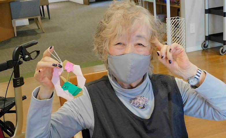 折紙アクティビティ～ウグイスと桃の花～