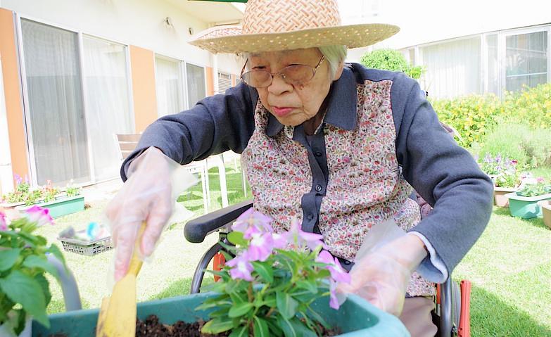 中庭をお花いっぱいに…