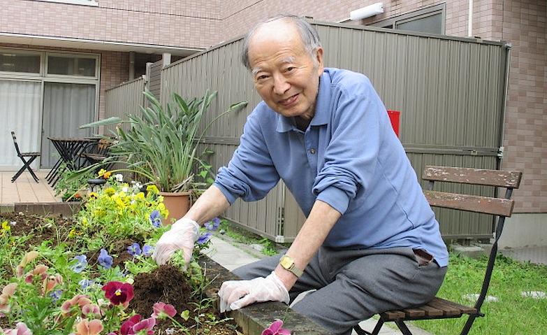 中庭の花壇で夏野菜作り